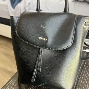 DKNY Sleek Black Leather Backpack